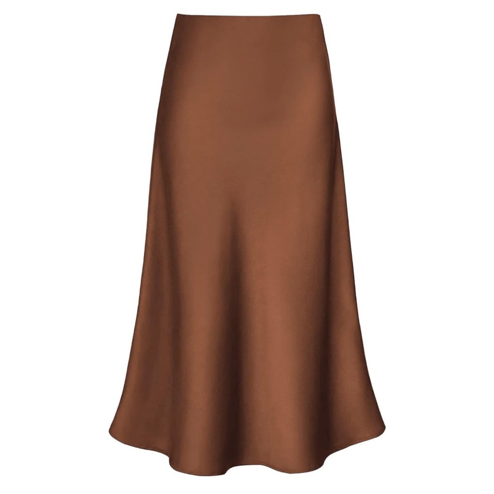 Satin High Waist Hidden Elasticized Waistband Flared A Line Midi Skirt 2XL